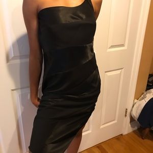 Off the Shoulder BEBE”S  silky black sexy Dress